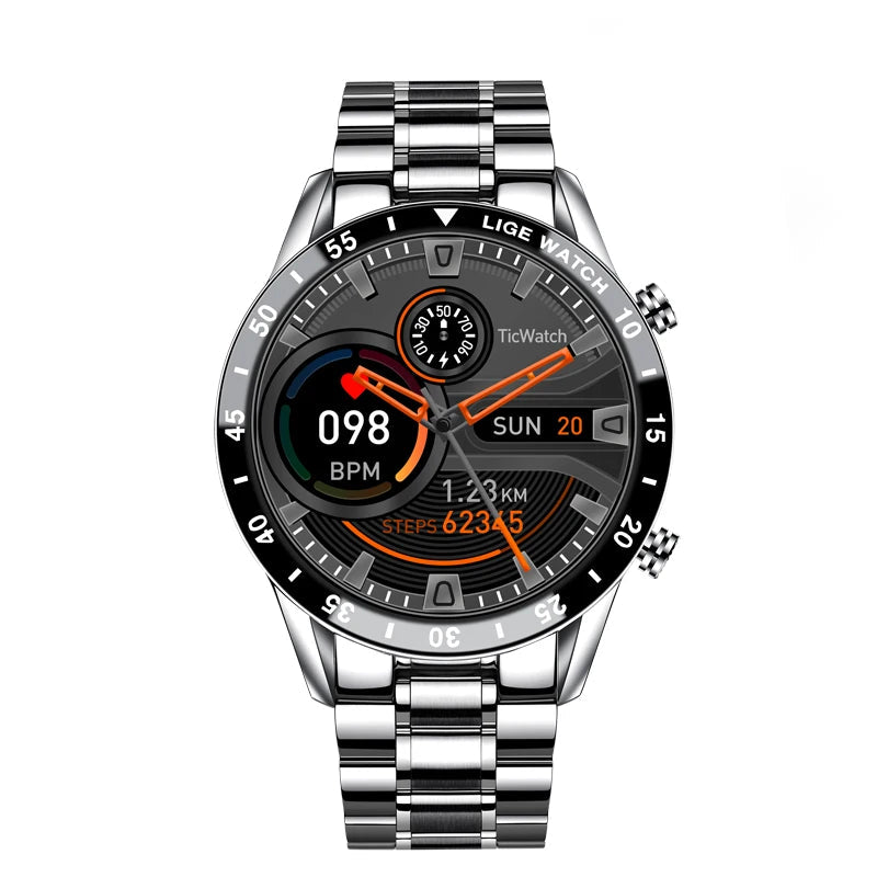 LIGE 2024 Full Circle Touch Screen Steel Band Luxury Bluetooth Call Men Smart Watch Waterproof Sport Activity Fitness Watch+Box