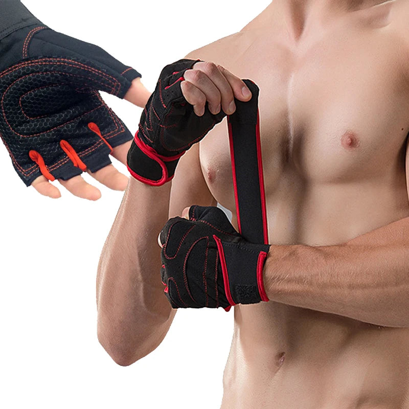 Long Wrist Belt Gym Gloves - Anti-Slip Crossfit & Weightlifting