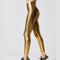Metallic Shiny High-Waist Leggings - Stretchy Streetwear