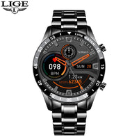 LIGE 2024 Full Circle Touch Screen Steel Band Luxury Bluetooth Call Men Smart Watch Waterproof Sport Activity Fitness Watch+Box