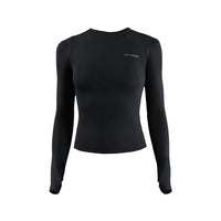 Solid Colour Long-Sleeve Seamless Crop Top - Breathable Quick-Dry