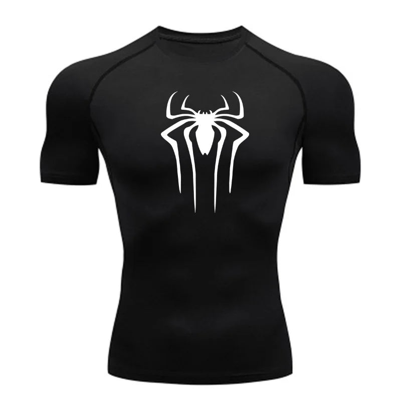 Superhero Print Men's Compression Rash Guard Tee - Quick-Dry