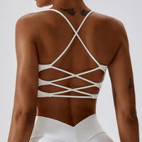 Cross-Back Spaghetti Strap Sports Bra - Padded U-Neck