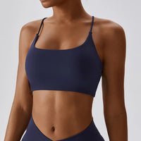 Cross-Back Spaghetti Strap Sports Bra - Padded U-Neck