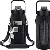 2L Motivational Water Bottle with Straw, Sleeve & Time Marker - 64oz