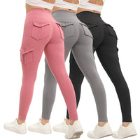 3-Piece High-Waist Cargo Gym Leggings Set - Utility Pockets