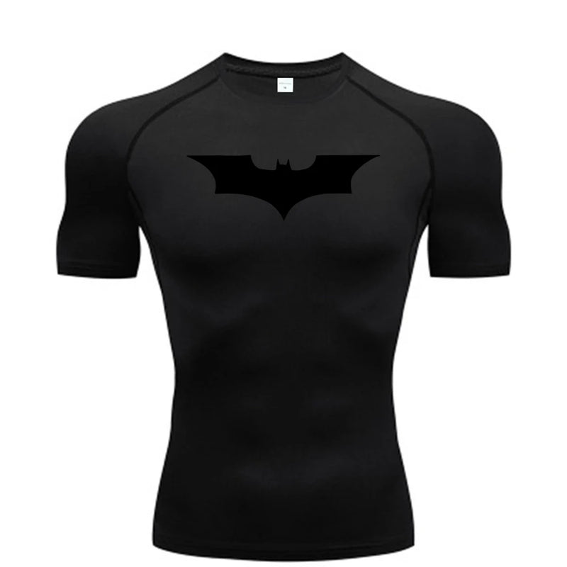 Bat Print Men's Compression Gym T-Shirt - Short Sleeve
