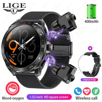 LIGE 2-in-1 AMOLED Smartwatch with Built-In Bluetooth Earbuds