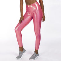 Metallic Shiny High-Waist Leggings - Stretchy Streetwear