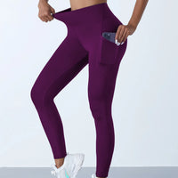 High-Waist Push-Up Leggings with Welt Pockets - Solid Colour