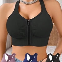 CZGUKE Zip-Front Shock-Resistant Sports Bra - Plus-Size Nylon