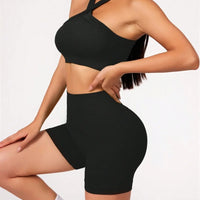 2-Piece Naked-Feel Yoga Set - Strappy Bra & High-Waist Shorts