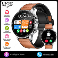 LIGE Magnetic Leather Strap Smartwatch - Bluetooth Calling & Health