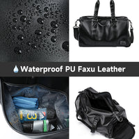 MATE ELAN Men Leather Travel Duffel Bag, Vintage Waterproof Bag with Shoe Pouch, Overnight Gym Sports Carry-On Weekend Tote Bag
