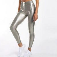 Metallic Shiny High-Waist Leggings - Stretchy Streetwear