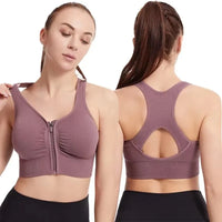CZGUKE Zip-Front Shock-Resistant Sports Bra - Plus-Size Nylon