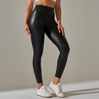 Oversized PU Leather High-Waist Women's Leggings - Colourful Yoga