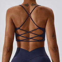 Cross-Back Spaghetti Strap Sports Bra - Padded U-Neck