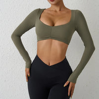 Long Sleeve Crop Workout Top - Breathable Anti-Pill Fabric
