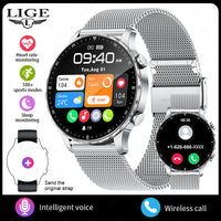 LIGE Magnetic Leather Strap Smartwatch - Bluetooth Calling & Health