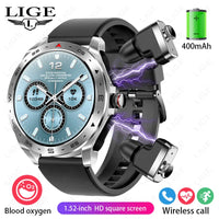 LIGE 2-in-1 AMOLED Smartwatch with Built-In Bluetooth Earbuds