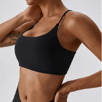Cross-Back Spaghetti Strap Sports Bra - Padded U-Neck
