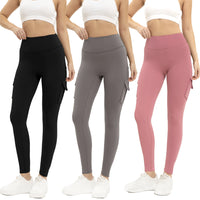 3-Piece High-Waist Cargo Gym Leggings Set - Utility Pockets