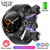 LIGE 2-in-1 AMOLED Smartwatch with Built-In Bluetooth Earbuds