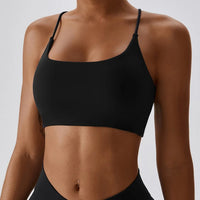Cross-Back Spaghetti Strap Sports Bra - Padded U-Neck