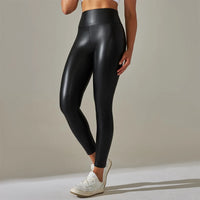 Oversized PU Leather High-Waist Women's Leggings - Colourful Yoga