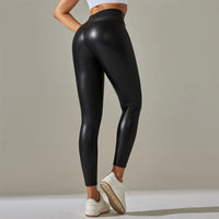 Oversized PU Leather High-Waist Women's Leggings - Colourful Yoga