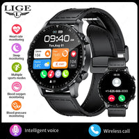 LIGE Magnetic Leather Strap Smartwatch - Bluetooth Calling & Health