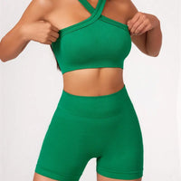 2-Piece Naked-Feel Yoga Set - Strappy Bra & High-Waist Shorts