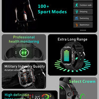 2025 New For Men Military Smart Watch Men IP68 5ATM Outdoor Sports Fitness Tracker Health Monitor 1.96" BT Call Smartwatch