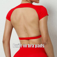 Hearuisavy Backless Breathable Crop Top - Anti-Pill Gym Shirt