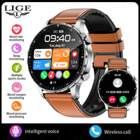 LIGE Magnetic Leather Strap Smartwatch - Bluetooth Calling & Health