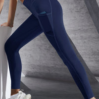 High-Waist Push-Up Leggings with Welt Pockets - Solid Colour