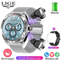 LIGE 2-in-1 AMOLED Smartwatch with Built-In Bluetooth Earbuds