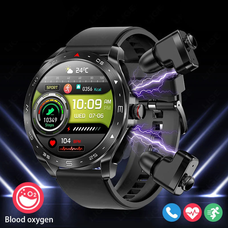 LIGE 2-in-1 AMOLED Smartwatch with Built-In Bluetooth Earbuds