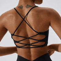 Cross-Back Spaghetti Strap Sports Bra - Padded U-Neck