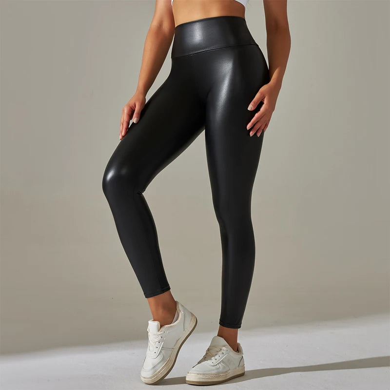 Oversized PU Leather High-Waist Women's Leggings - Colourful Yoga