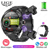 LIGE 2-in-1 AMOLED Smartwatch with Built-In Bluetooth Earbuds