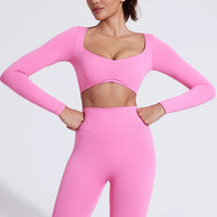 Long Sleeve Crop Workout Top - Breathable Anti-Pill Fabric