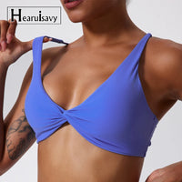 Hearuisavy Shockproof Push-Up Sports Bra - Pleated Quick-Dry