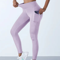 High-Waist Push-Up Leggings with Welt Pockets - Solid Colour