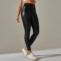 Oversized PU Leather High-Waist Women's Leggings - Colourful Yoga