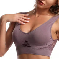 Seamless Mesh Vest Sports Bra - Removable Pad, Large Size