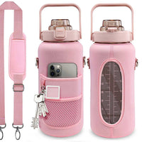 2L Motivational Water Bottle with Straw, Sleeve & Time Marker - 64oz