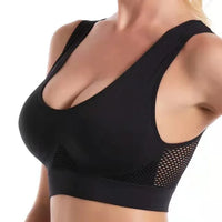 Seamless Mesh Vest Sports Bra - Removable Pad, Large Size