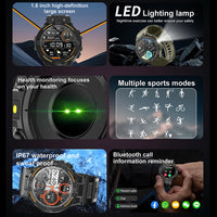 Military-Grade 360x360 HD Smartwatch - Flashlight, BT Call & Health